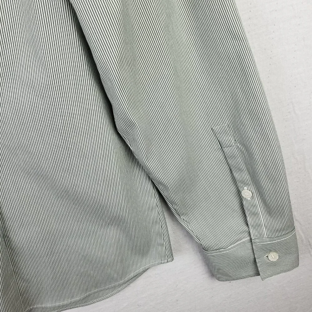 Lafayette 148 NY Striped Button Down Shirt Cotton Blend Stretch Green size 12 - Picture 10 of 12